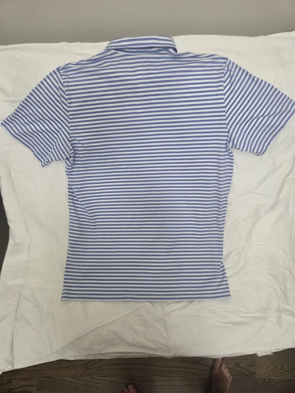Striped Short-Sleeve Polo Golf Shirt - Light Blue/White